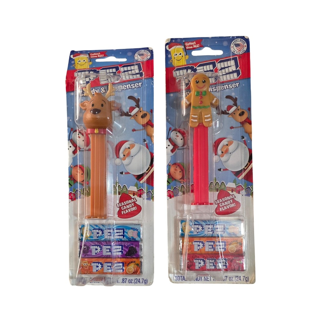 Lot of 2 PEZ Christmas Holiday Dispensers Reindeer Gingerbread Man New in Box